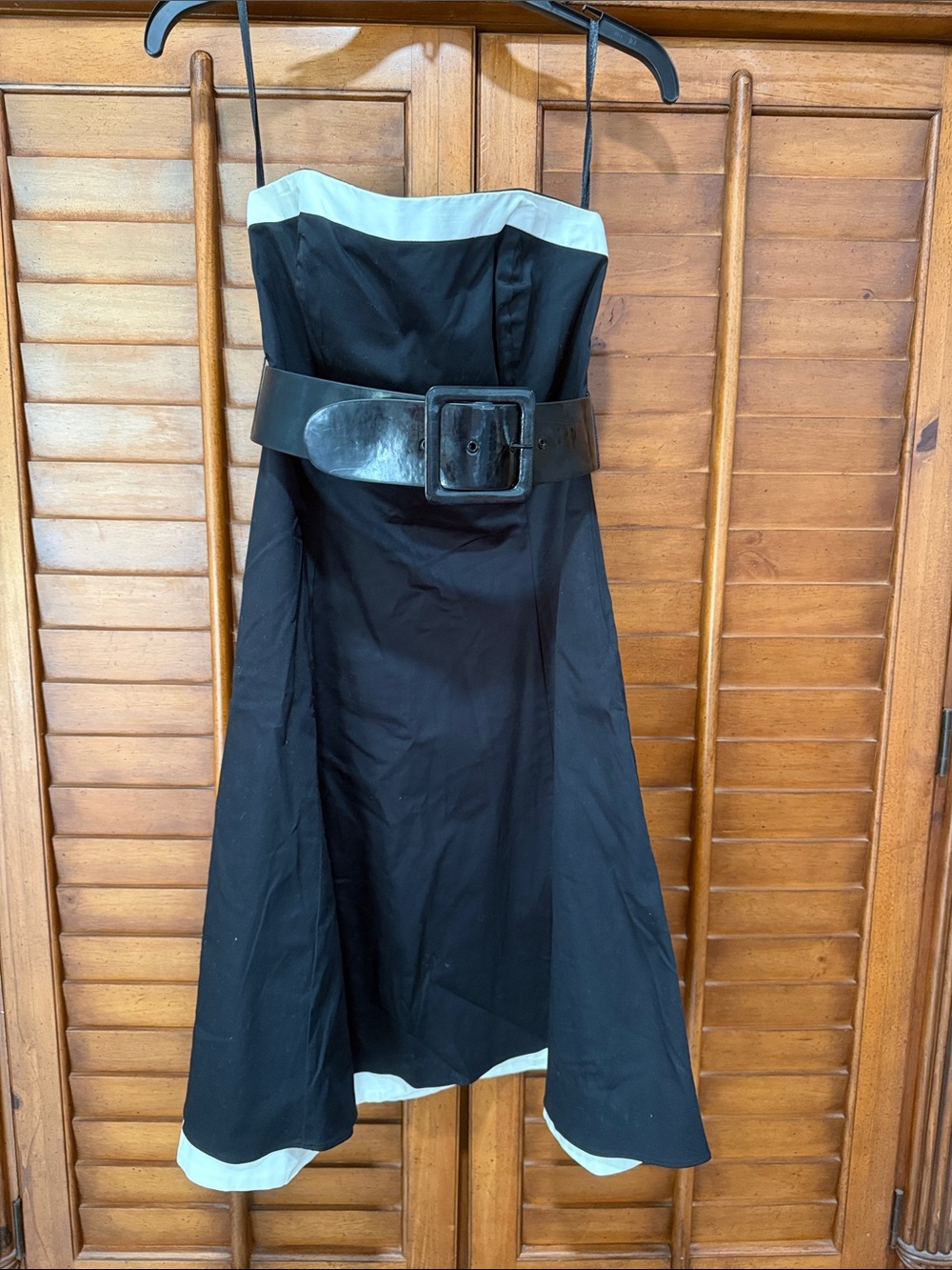 White House Black Market Black Strapless A-Line Dress with White Trim